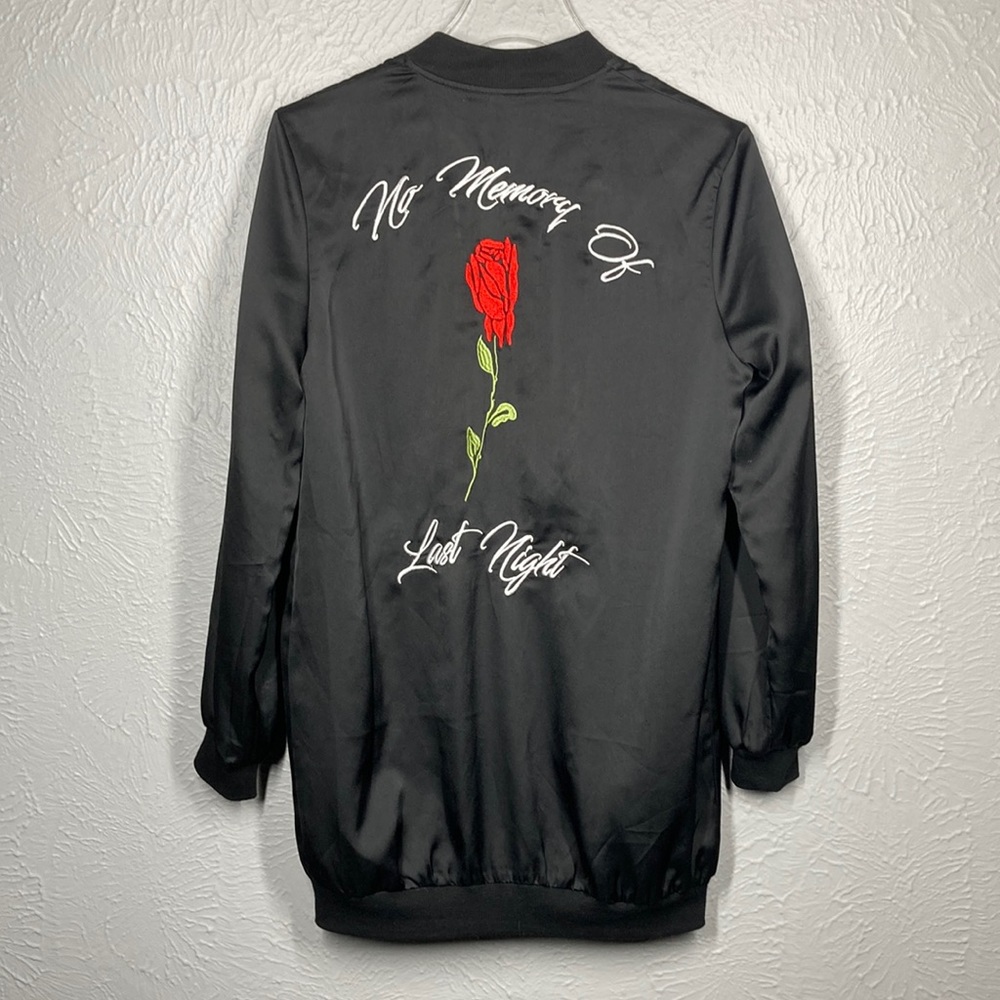 No Memory Of Last Night Black Embroidered Rose Coaches Jacket Women's Si…